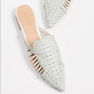 NWT Schutz Marli Mules Woven Pointed Toe Leather